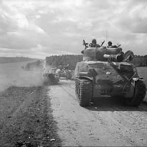 Sherman Firefly tank of 2nd Irish Guards, 31 August 1944; IWM BU 302