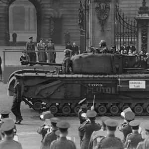 Churchill tank of 3rd Battalion, Scots Guards named 'Pluto II', Buckingham Palace during 'Salute the Soldier' week, March 1944; IWM HU 104172