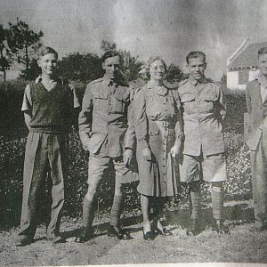 Fred with Trooper Pal Peter Hadley And three unknown civilians