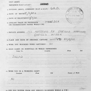 BELL, Douglas Stanley, 2724272, Guardsman, IRISH GUARDS, Captured Germany, 20 Apr 1945 - WO 344-24-1