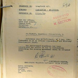 1st Battalion Irish Guards, Italy, Missing Personnel file