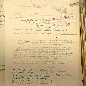 1st Battalion Irish Guards, Italy, Missing Personnel file