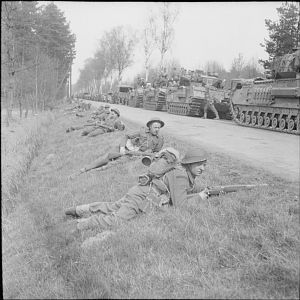 15th (Scottish Division) supported by Churchill tanks of 6th Guards Tank Brigade, advance towards Celle, 11 April 1945; IWM BU 3550