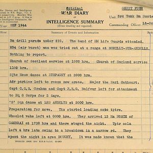 September War Diary, 3 Tank Battalion Scots Guards 1944