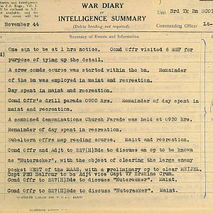 November War Diary, 3 Tank Battalion Scots Guards 1944