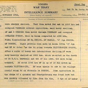 November War Diary, 3 Tank Battalion Scots Guards 1944