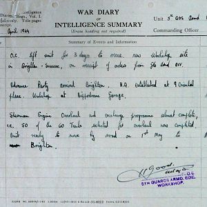 April War Diary, 5th Guards Armoured Brigade Workshops, REME, 1944