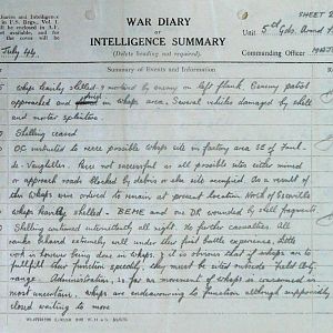 July War Diary, 5th Guards Armoured Brigade Workshops, REME, 1944
