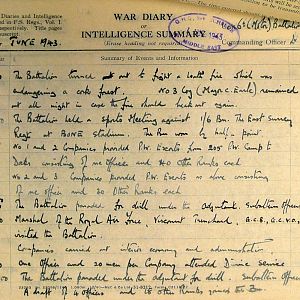 June War Diary, 6th Motor Battalion Grenadier Guards, 1943