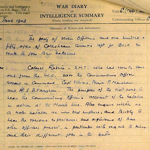 June War Diary, 6th Motor Battalion Grenadier Guards, 1943