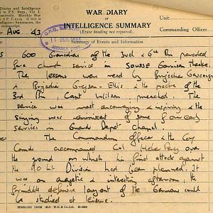 August War Diary, 6th Motor Battalion Grenadier Guards, 1943