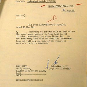 Detention of Feldwebel Ludwig Kiechle