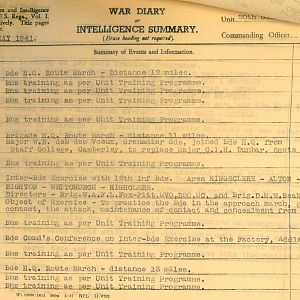 May 1941 War Diary, 20 Guards Brigade, Headquarters