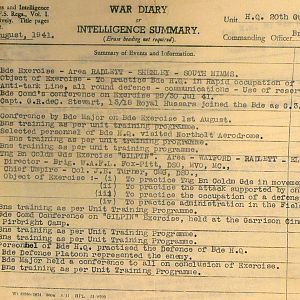 August 1941 War Diary, 20 Guards Brigade, Headquarters