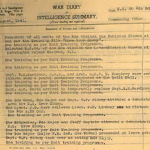 August 1941 War Diary, 20 Guards Brigade, Headquarters