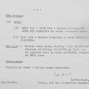 February 1940 War Diary, 3rd Battalion, Grenadier Guards