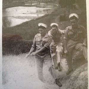 MONAB VI (Bill Hull, Reg Sims & Nichol Williamson) Bagara Beach, Bundaberg 1945