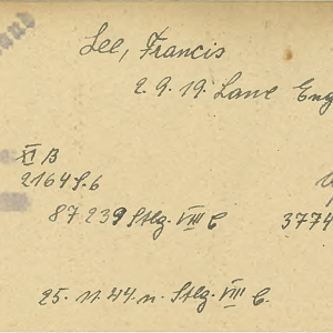 Francis Lee German POW Index Card (UKNA WO 416-220)