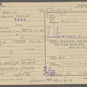 Service Record RASC Dennis Arthur Wells 142124 16