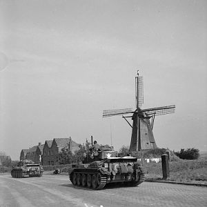 Cromwell tanks of Guard's Armoured Division drive along 'Hell's Highway' towards Nijmegen during Operation 'Market-Garden', 20 September 1944; IWM B 10131