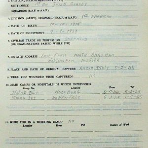 COOPER, Alfred George, 2719236, Sergeant, 1st Battalion IRISH GUARDS, Captured Italy 5 Feb 1944 - WO 344-72-1