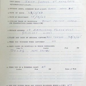 ALLEN, Jack, 2723255, Guardsman, 2nd Armoured Battalion IRISH GUARDS, Captured Germany, 21 Apr 1945, - WO 344-5-1