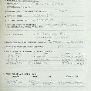 ANDREWS, George, 2719589, Guardsman, 1st Battalion IRISH GUARDS, Captured Tunisia, 15 Mar 1943 - WO 344-7-2