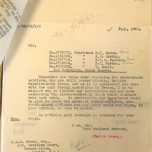 Welsh Guards Missing Personnel, BEF