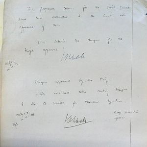 Designs for King's Colour and badges for 1st Battn Irish Guards