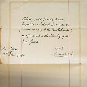 Royal Assent for Earl Roberts, as Colonel of Irish Guards