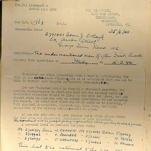 1st Battalion Irish Guards, Italy, Missing Personnel file