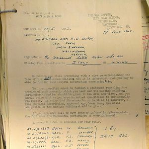 1st Battalion Irish Guards, Italy, Missing Personnel file