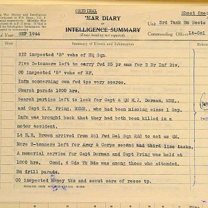September War Diary, 3 Tank Battalion Scots Guards 1944
