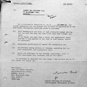 COLLEDGE, William Alfred, 2735229, Guardsman, 2nd Battalion WELSH GUARDS, Captured France, 25 May 1940 - WO 344-68-2