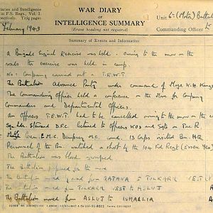 February War Diary, 6th Motor Battalion GRENADIER GUARDS, 1943