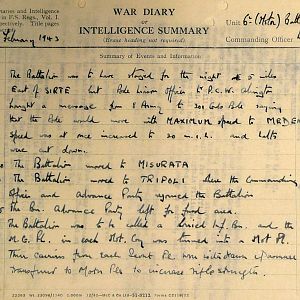 February War Diary, 6th Motor Battalion GRENADIER GUARDS, 1943