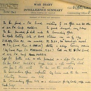 June War Diary, 6th Motor Battalion Grenadier Guards, 1943