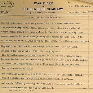 July War Diary, 6th Motor Battalion Grenadier Guards, 1943