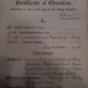 Army Certificate - Third Class - Sapper Edward Albert Dyos (1919)
