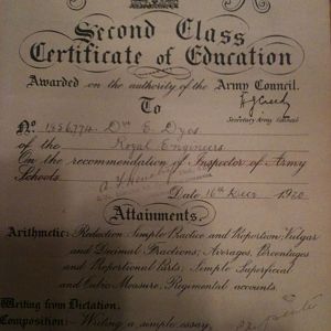 Army Certificate - Second Class - Sapper Edward Albert Dyos (1920)