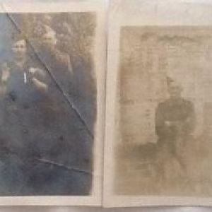 Two badly faded photos of Rowland and friends