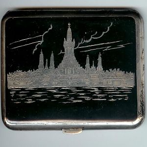 Nielloware Silver Cigarette Case Temple Of Dawn